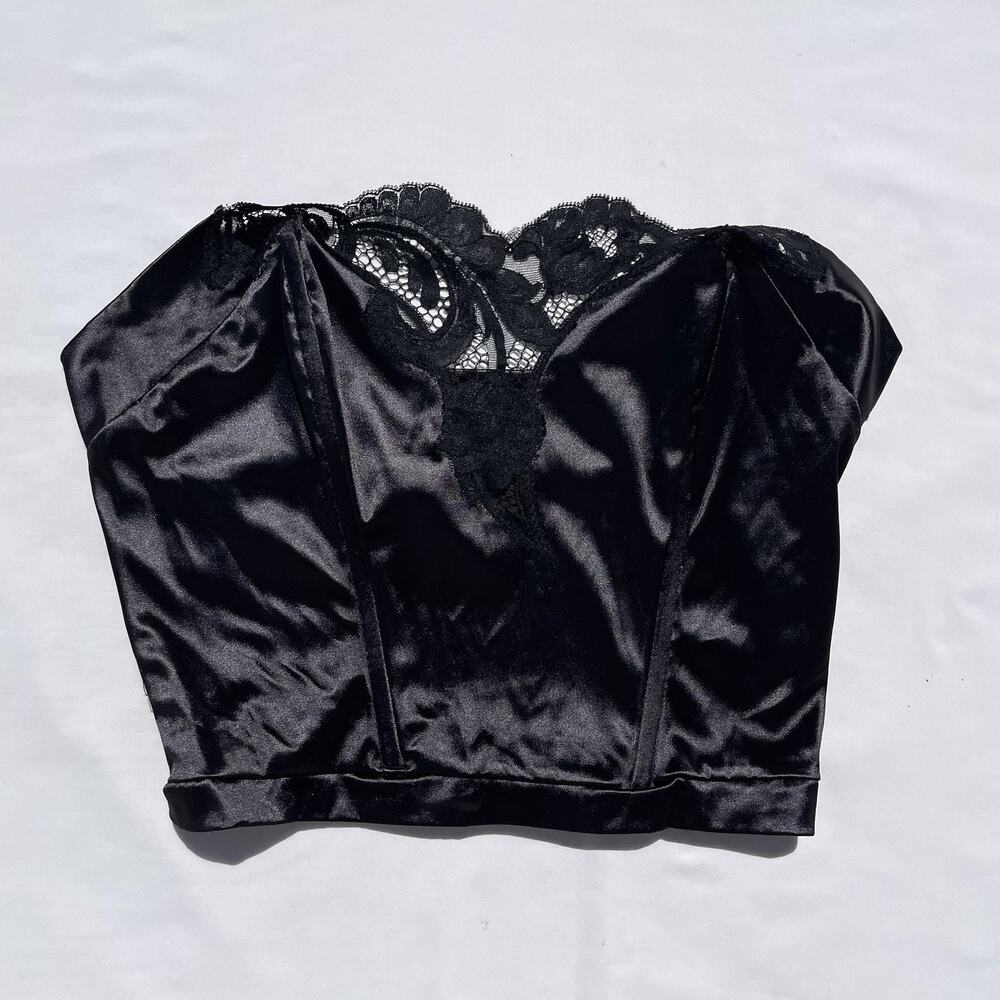 Vintage Lady Lynne Satin Lace Pull On Corset Boning Black Medium Fits Small